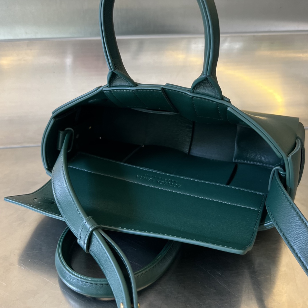 Mini East-West Arco Intreccio Leather Tote Bag Emerald Green